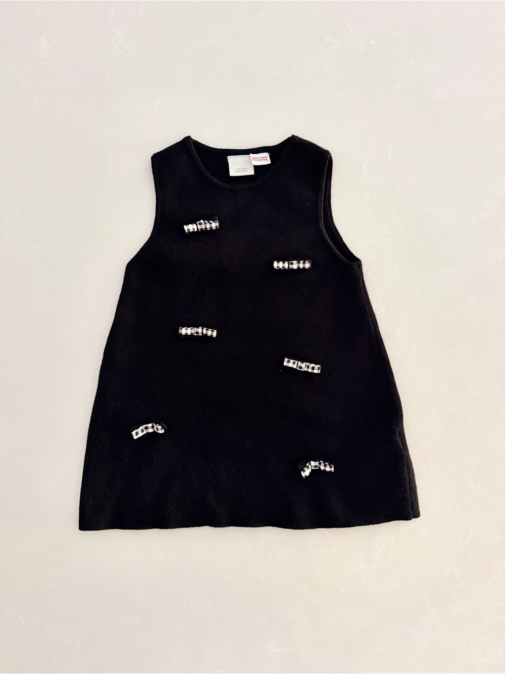 Zara Toddler Knit Dress w/ Gingham Bows • Size 4YRS